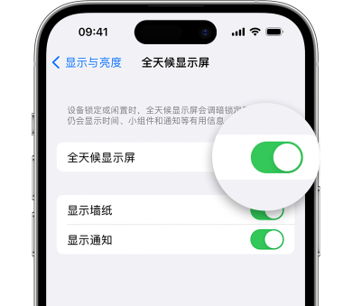 鹤城苹果15预约维修分享iPhone15如何设置全天候显示屏幕可见 